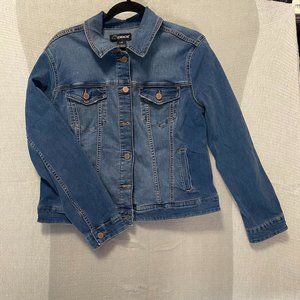 Jordache Women's Denim Jacket, SZ Large, Four Pockets, stretch, blue medium wash
